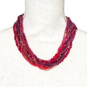 Red, Burgundy, & Maroon Multistrand Layered Beaded Necklace